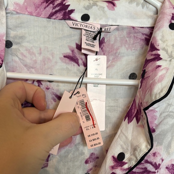 NWT Victoria’s Secret XL Floral Print Women's Pajama Set - Pink and White - Picture 4 of 5